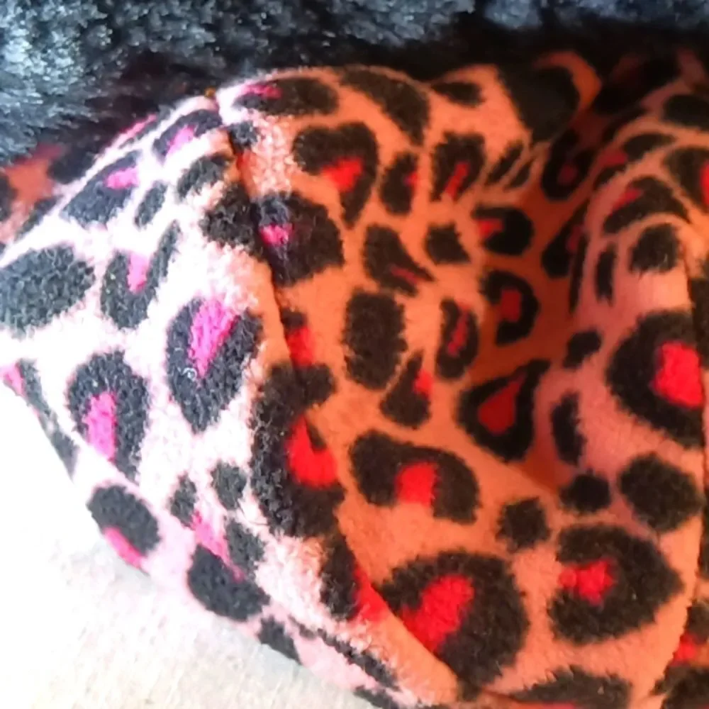 Pink and Black Fleece Leopard Print Winter Hat